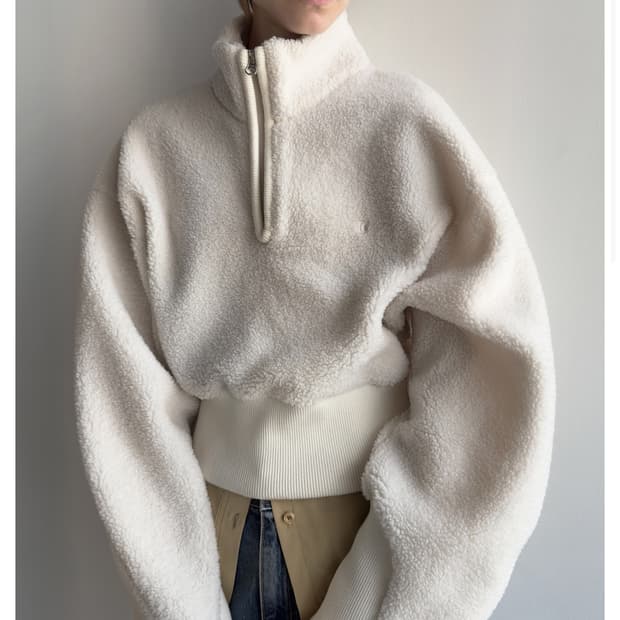 로우클래식 양털 테리 집업 아이보리 탑