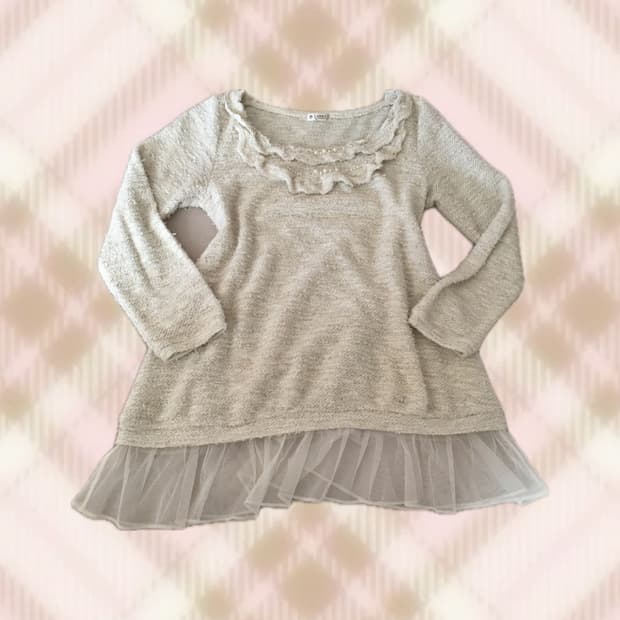 엑시즈팜 진주 레이스 니트 라떼 히메 갸루 러블리 로걀 모리 빈티지