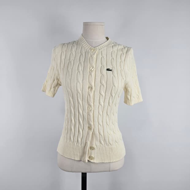 a0115 라코스테 케이블 반팔 가디건 아이보리 36