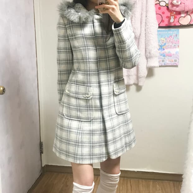 빈티지 퍼 체크 보석 코트 히메갸루 로걀 이시하라사토미 히메카지 헤이세이