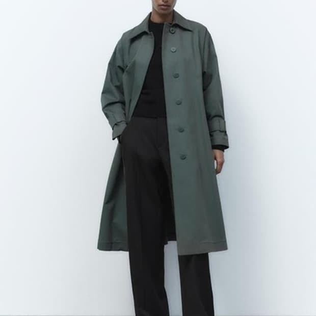 자라 ZARA 여성 맥코트 오버핏 롱 트렌치코트 카키