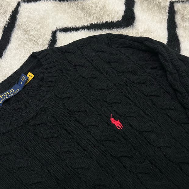 [M]폴로랄프로렌 라운드 꽈배기 니트/블랙