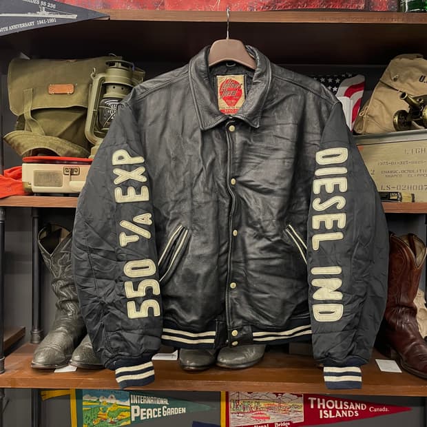 90s DIESEL 디젤 엠브로이드 리얼 레더 봄버 바시티 자켓 소가죽