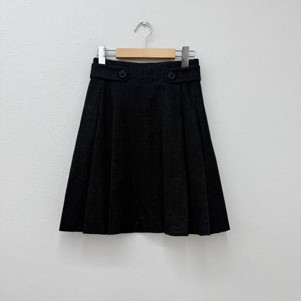 빈티지 strawberry fields 블랙 벨트 플레어 미디 스커트
