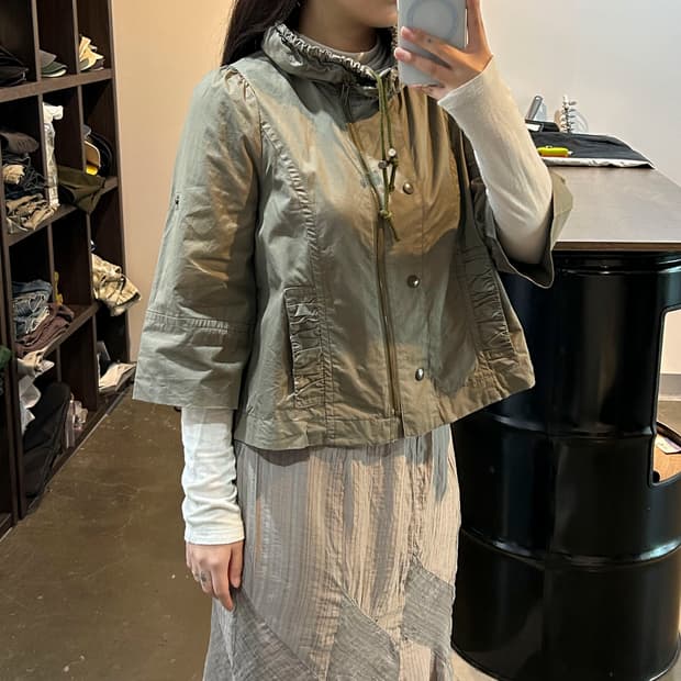 카키 셔링 하프 자켓