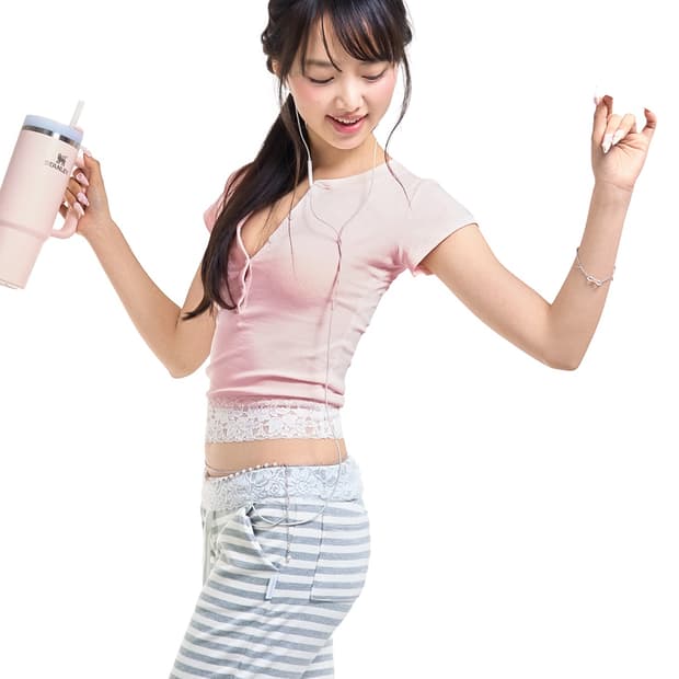 포어링 BABY POWDER LACE TEE [PINK]