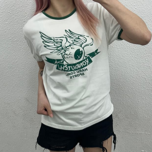 본더치 그린 프린팅 화이트 링거반팔