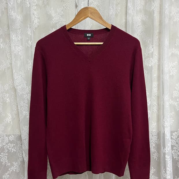 L) 유니클로 캐시미어 브이넥 니트 버건디