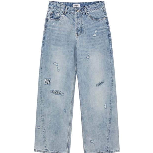 Aeae 체크 패치워크 데님팬츠 라이트블루 0