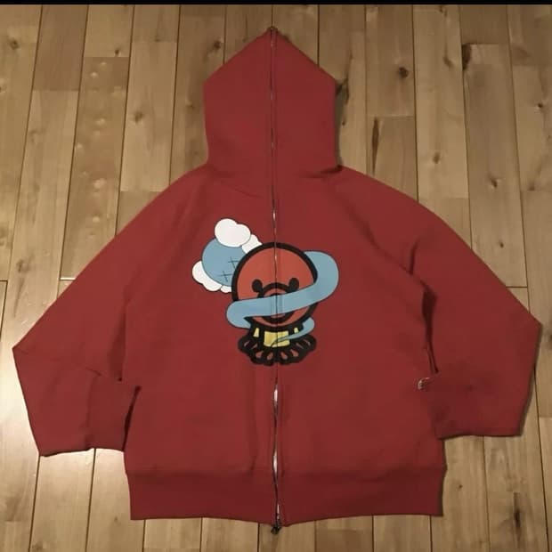 베이프 x 카우스 마일로 벤디 문어 풀 후드집업 레드