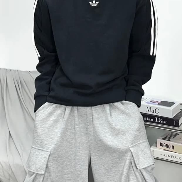 아디다스 블랙 파이어버드 맨투맨 L