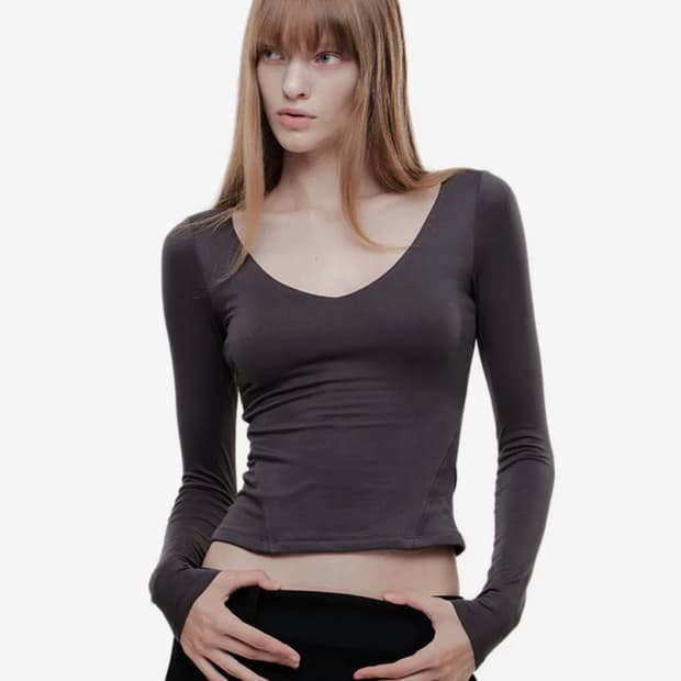 V NECK CONTOUR T (CHARCOAL)