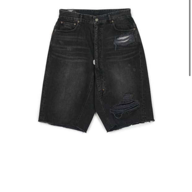 LONG ZIPPER FLY DENIM SHORTS-BLACK