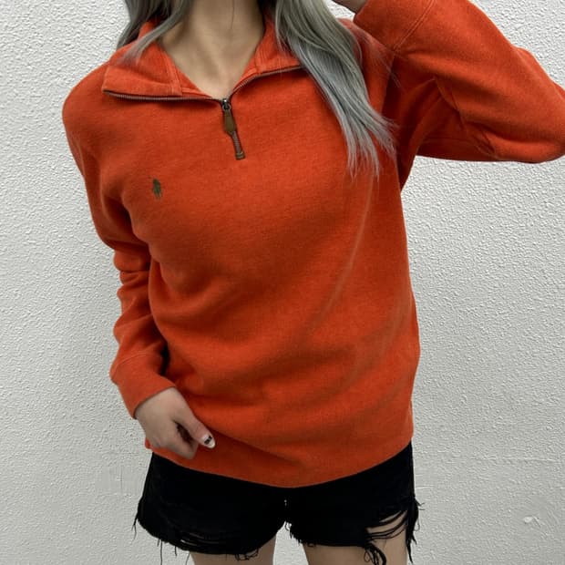 폴로 랄프로렌 카키포니 오렌지 반집업 니트 M