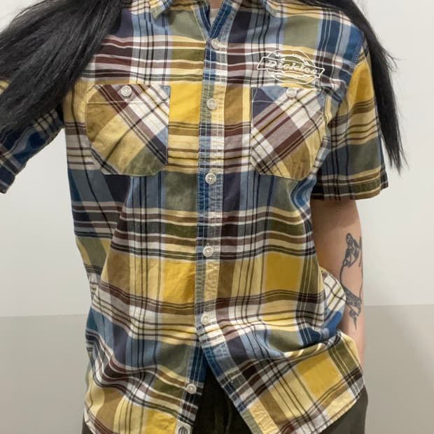 Dickies 디키즈 자수로고 체크 반팔셔츠