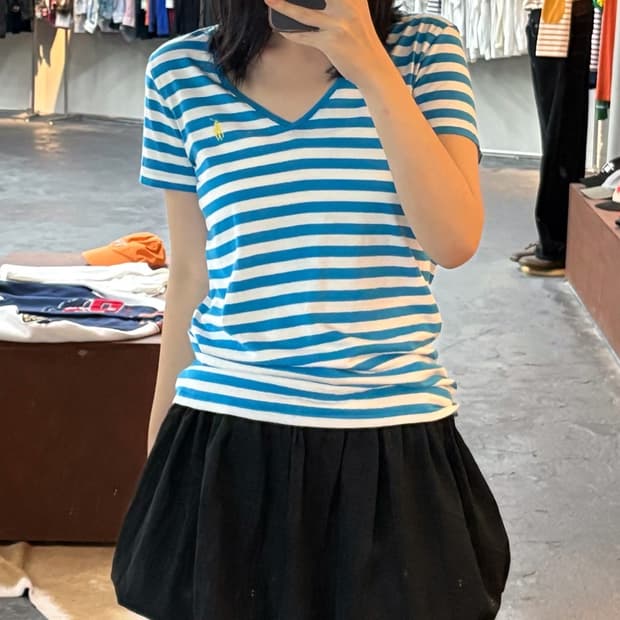 폴로 랄프로렌 브이넥 단가라 반팔 티셔츠
