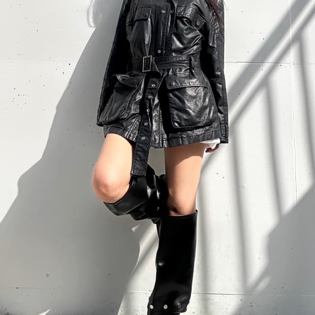 Komodosquare loose buckle leather jacket
