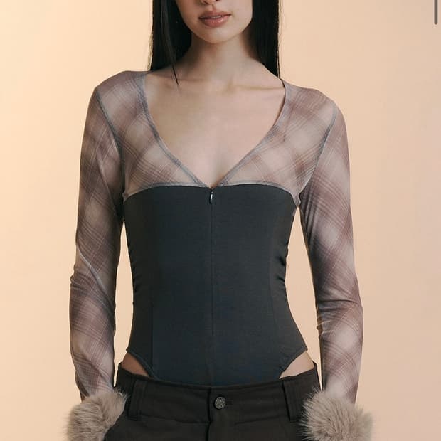 플리즈노팔로우) Etta Check Bodysuit CH F
