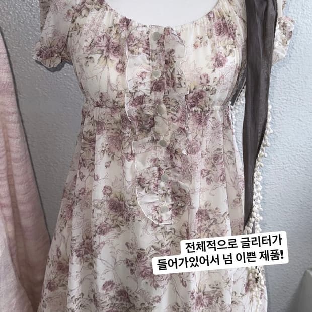일본 빈티지 플라워 대장 퍼프 블라우스 원피스