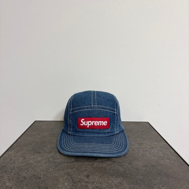 (OS) 슈프림 박스로고 캠프캡 모자 스티치 데님