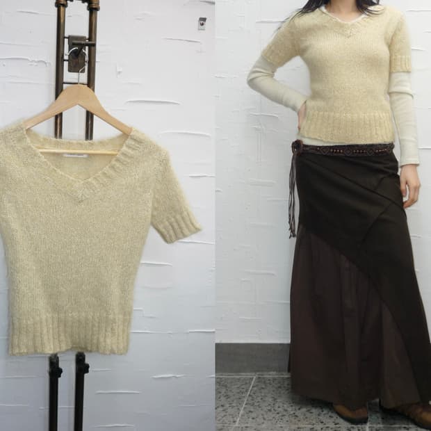 ivory v-neck knit top