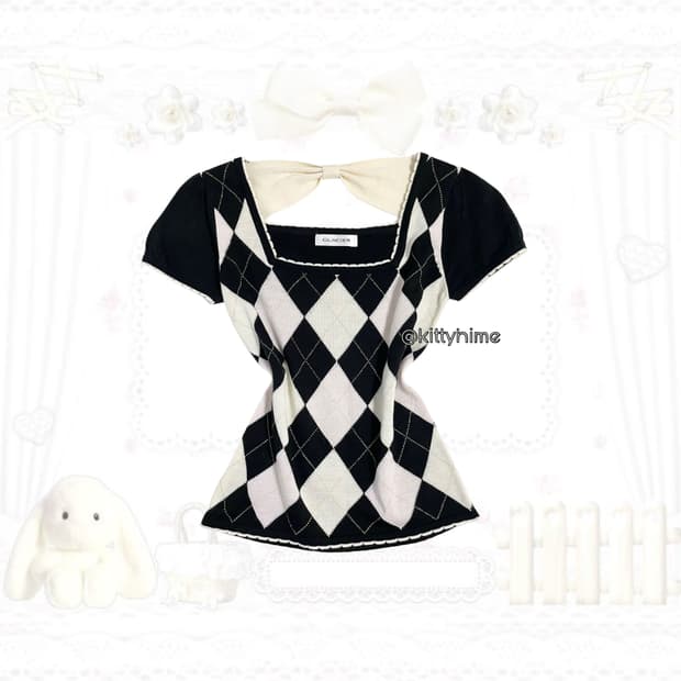 GLACIER 글래시어 블랙핑크 아가일 백리본 로걀탑 히메갸루 아가일탑