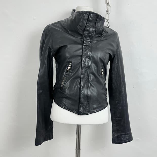 High-Neck Cropped Goatskin Jacket