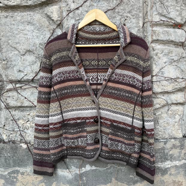 니트 가디건 패턴 울 모리 아메카지 히피 보헤미안 여설 빈티지 자켓
