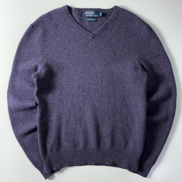 Polo  폴로 랄프로렌 자수 램스울 퍼플 브이넥 니트 