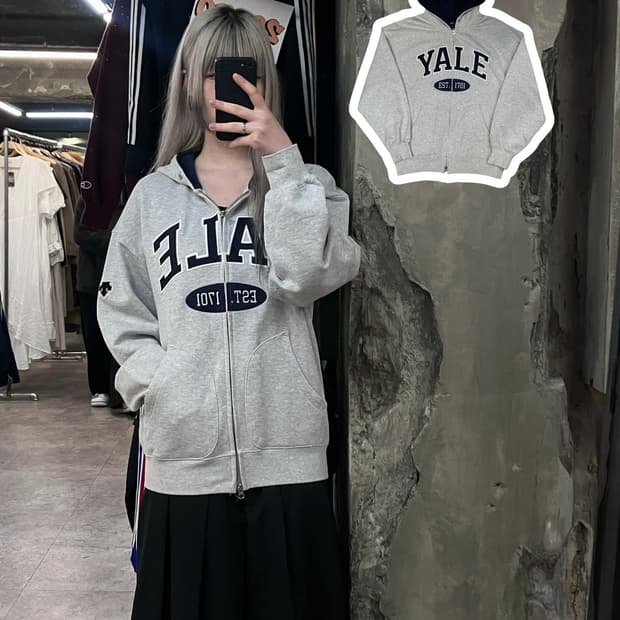 데상트 예일 후드집업 그레이 S #csz3697