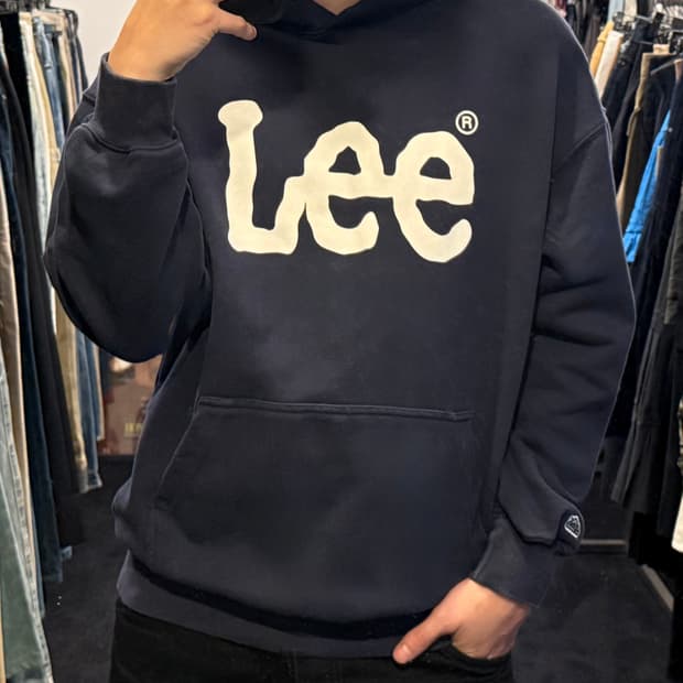Lee 리 후드 후디 스웻 티셔츠 남색 네이비 프린팅 로고 워크 S 스몰