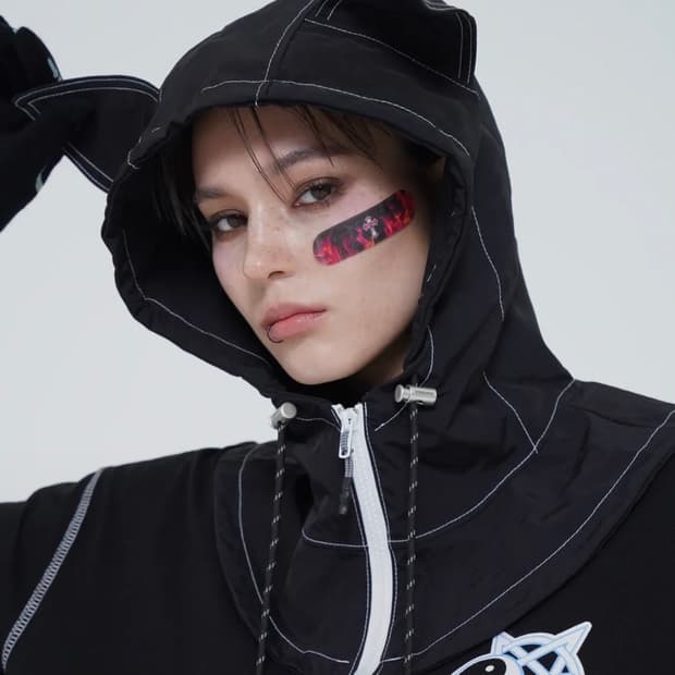 킴히 KEEMHII 캣 이어 스티치 바라클라바 블랙 네코미미