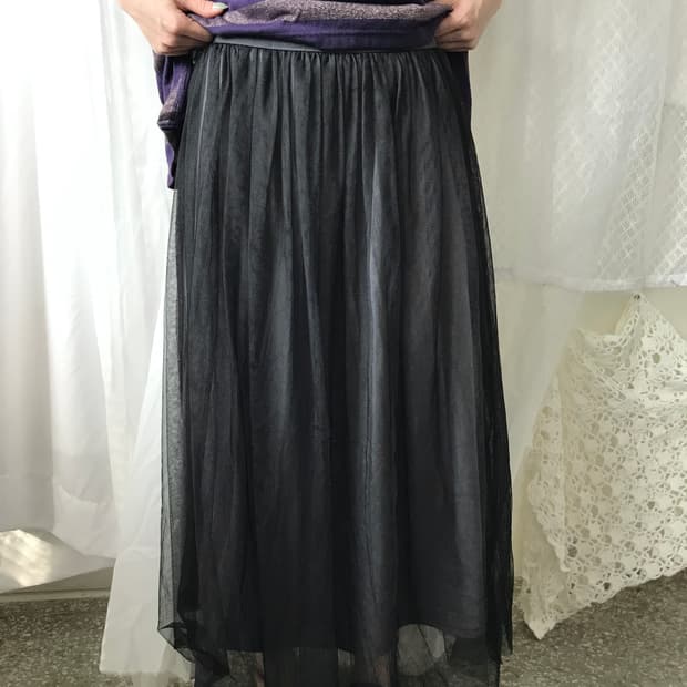 블랙 샤 롱 스커트