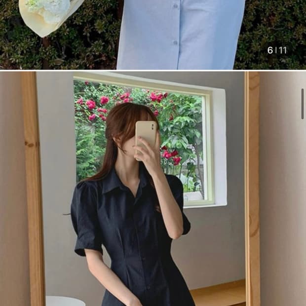 트위 핀턱 셔츠 맥시 롱 원피스 반팔ver 크림색상