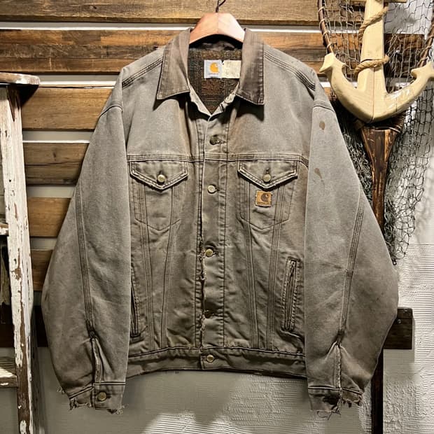 [L]90's 칼하트 USA Made 데미지드 캔버스 트러커 워크 자켓