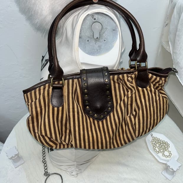 빈티지 브라운 스트라이프 숄더백