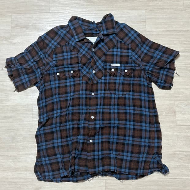 더바이닐하우스 웨스턴 숏 슬리브 셔츠 네이비 블루 s