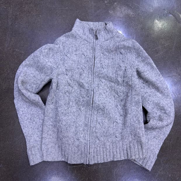 타미힐피거 코튼 케이블 니트 스웨터 투웨이 집업 라이트 그레이 M