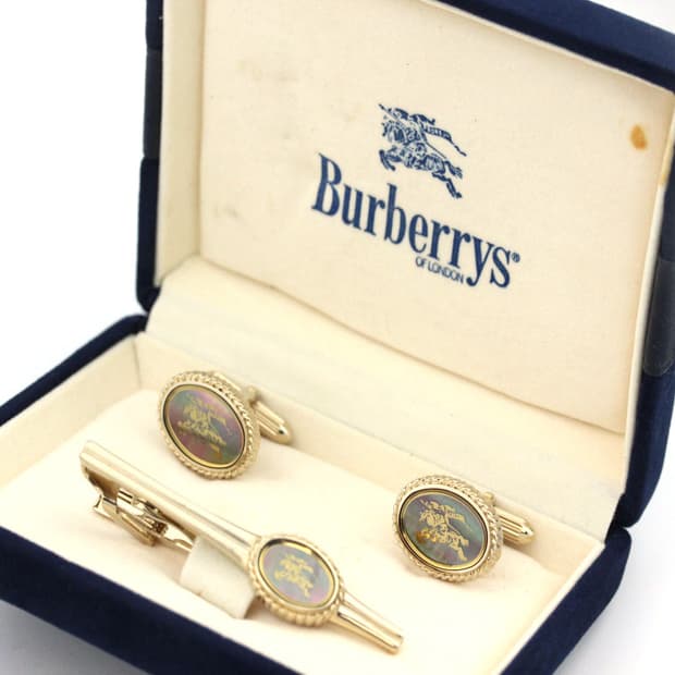 버버리 5.9cm A+등급 한정판 천연자개 명품 넥타이핀 커프스 세트