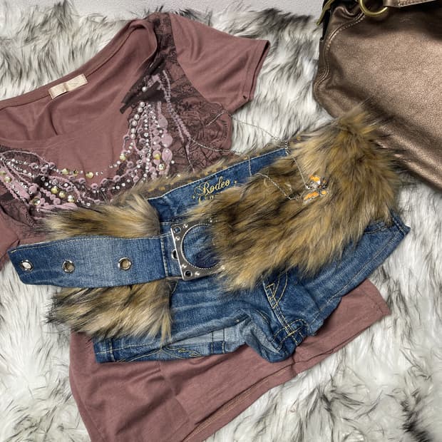 빈티지 커스텀 퍼벨트 로우라이즈 팬츠