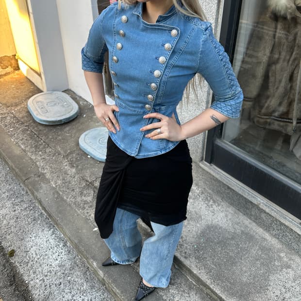 (레어) 2010 아카이브 발망 데님 나폴레옹 버튼 자켓