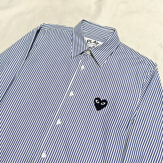 S 꼼데가르송 블랙 와펜 스트라이프 셔츠