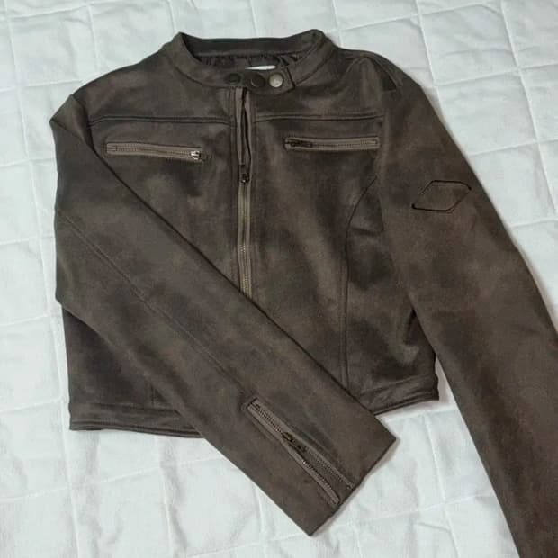 브라운 크롭 스웨이드 라이더 자켓