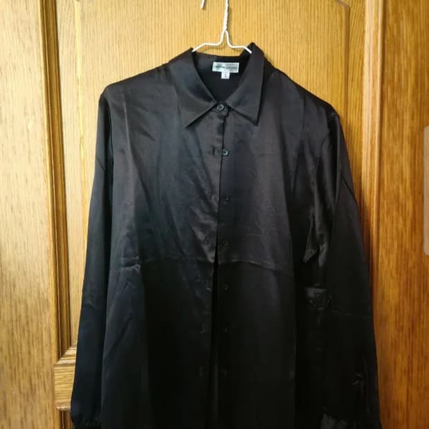 빈티치 블랙 새틴 와이셔츠 블라우스