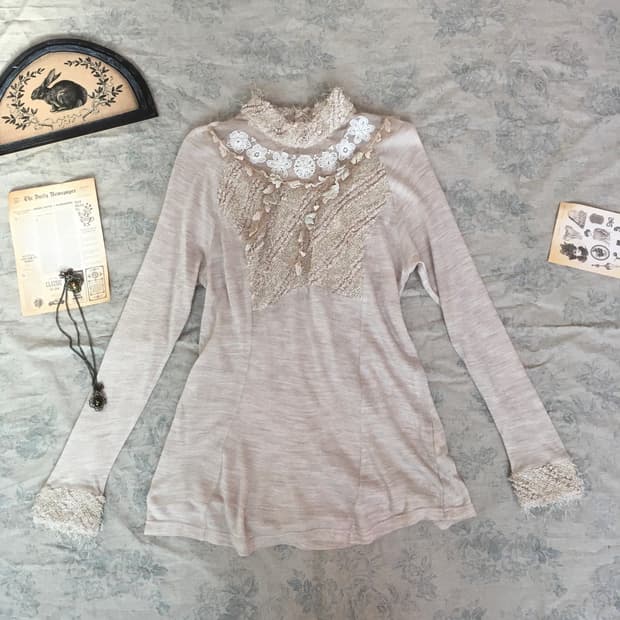 pink beige princess frill knit thirt