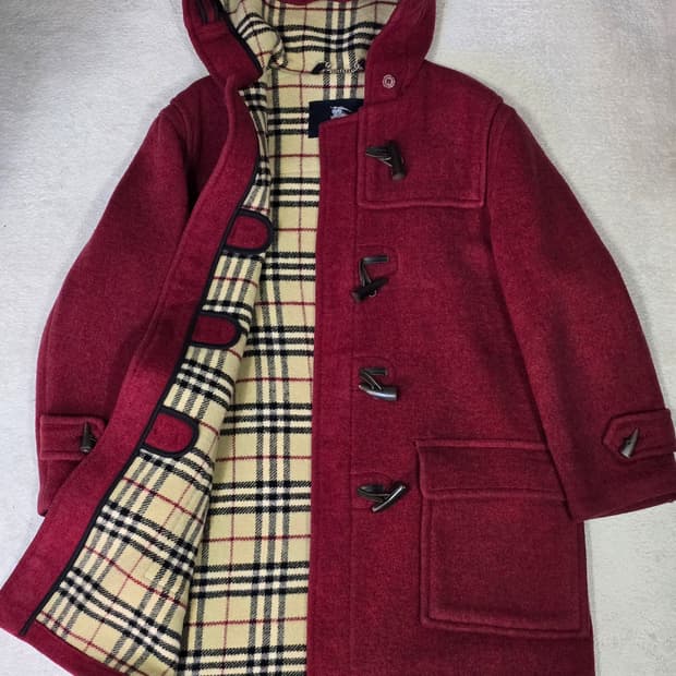 Burberry 버버리 레드 체크 후드 더플 떡볶이 코트