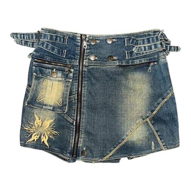 OZZ ON 오즈온 자수 데님 랩스커트 y2k펑크갸루