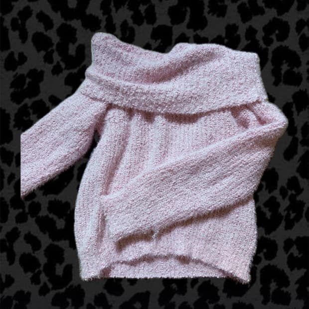 베이비핑크 오프숄더 빈티지 니트 갸루 히메 달천깔