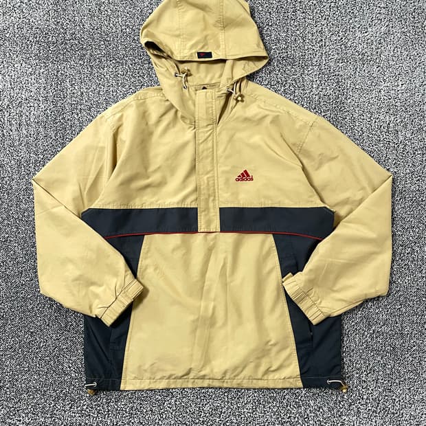 빈티지9. 아디다스 올드스쿨 바람막이 아노락 하프집업 점퍼 옐로우베이지