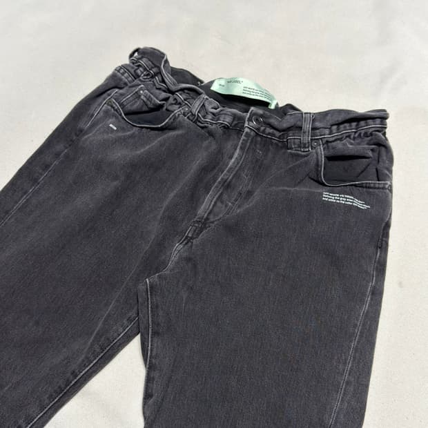 33 오프화이트 개버딘 하이 라이즈 블랙 그레이 워시 팬츠 